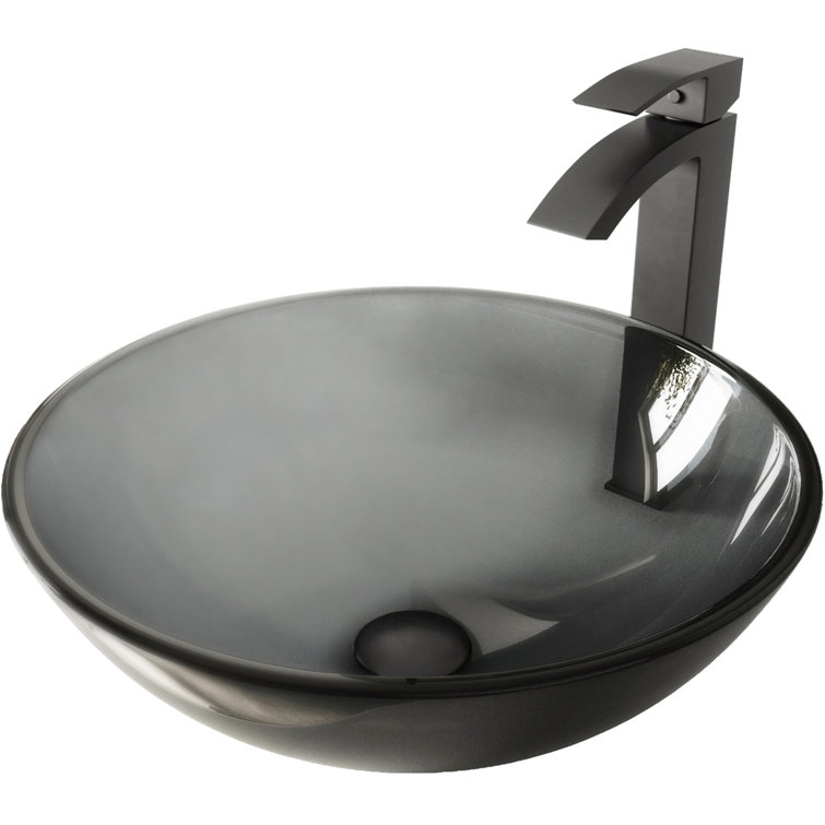 Simply Silver Round Glass Vessel Sink with Brushed Nickel Faucet