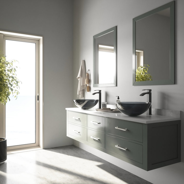 Simply Silver Round Glass Vessel Sink with Brushed Nickel Faucet