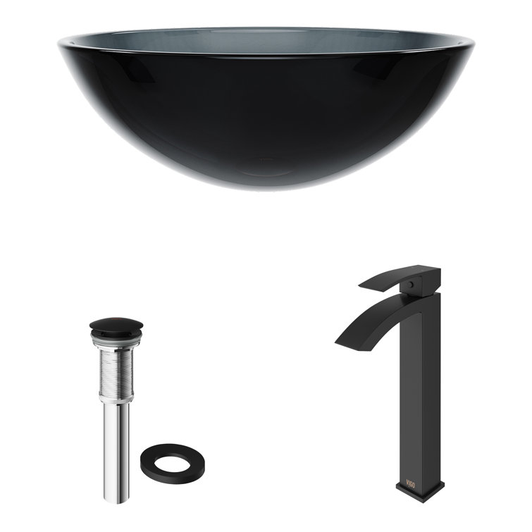 Simply Silver Round Glass Vessel Sink with Brushed Nickel Faucet