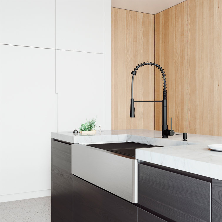 Oxford 36" Stainless Steel Double Bowl Farmhouse Sink with Matte Black Faucet