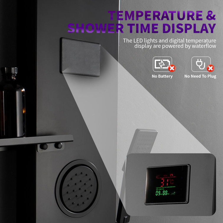 Matte Black Thermostatic Shower Panel System with LED Light