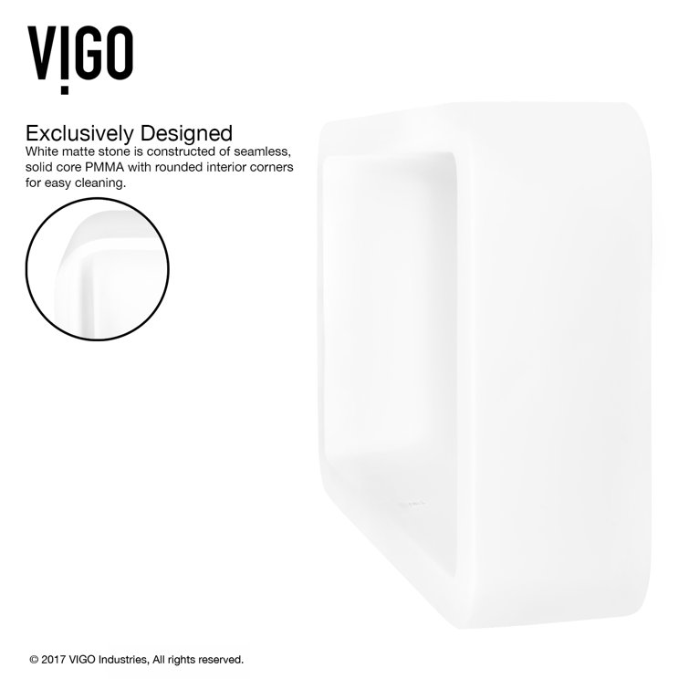 Serene White Stone Rectangular Vessel Bathroom Sink with Modern Faucet