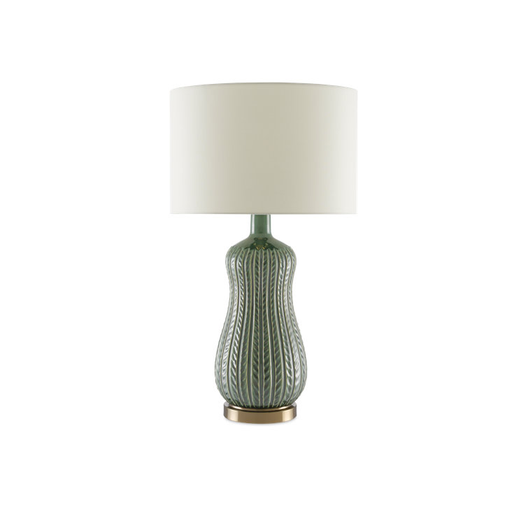 Mamora Green Ceramic Table Lamp with Ivory Shade