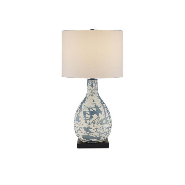 Vintage Blue Ceramic Table Lamp with Ivory Shade