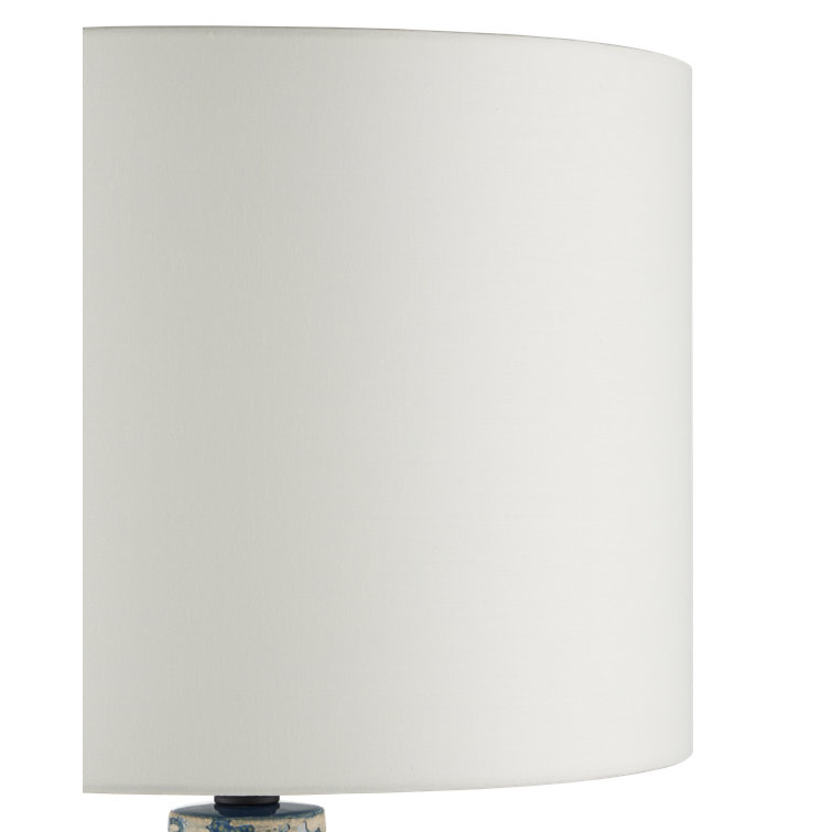 Vintage Blue Ceramic Table Lamp with Ivory Shade