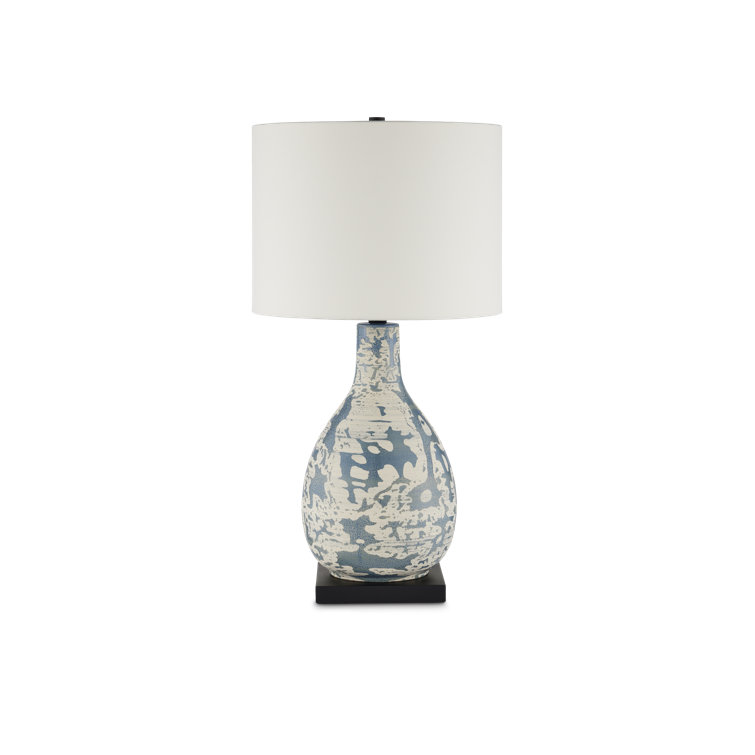 Vintage Blue Ceramic Table Lamp with Ivory Shade