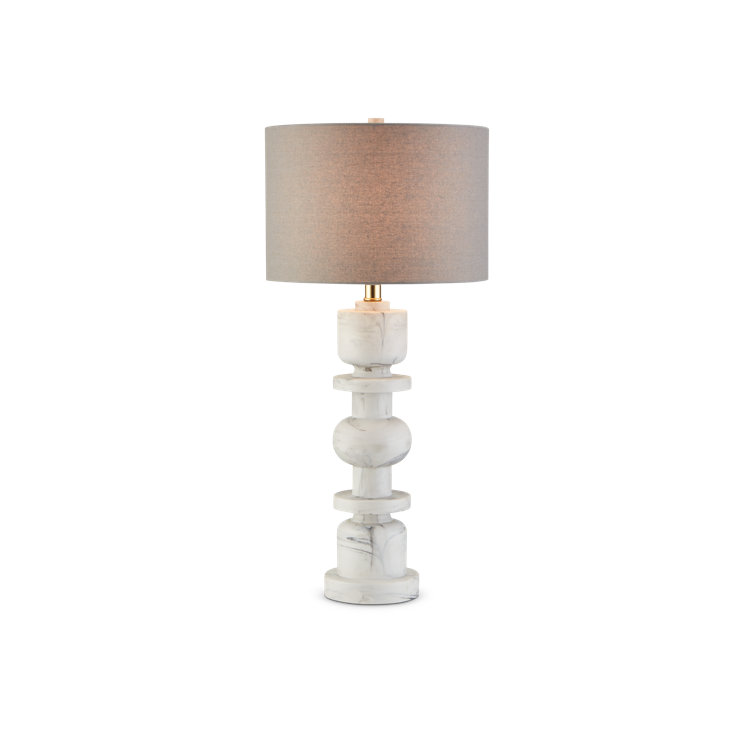 Sasha White and Gray Marble Table Lamp with Linen Shade