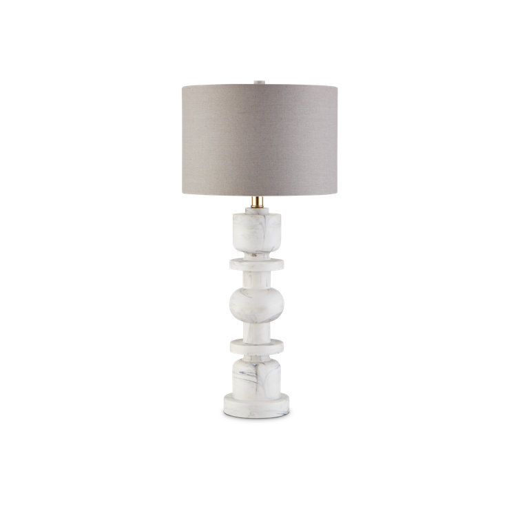 Sasha White and Gray Marble Table Lamp with Linen Shade
