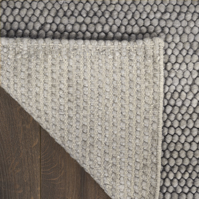 Handmade Gray Wool and Cotton Rectangular Indoor Rug