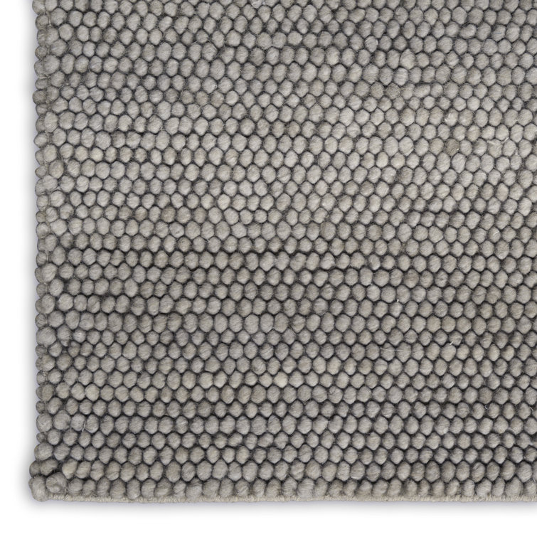 Handmade Gray Wool and Cotton Rectangular Indoor Rug