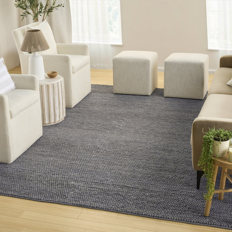 Handmade Gray Wool and Cotton Rectangular Indoor Rug