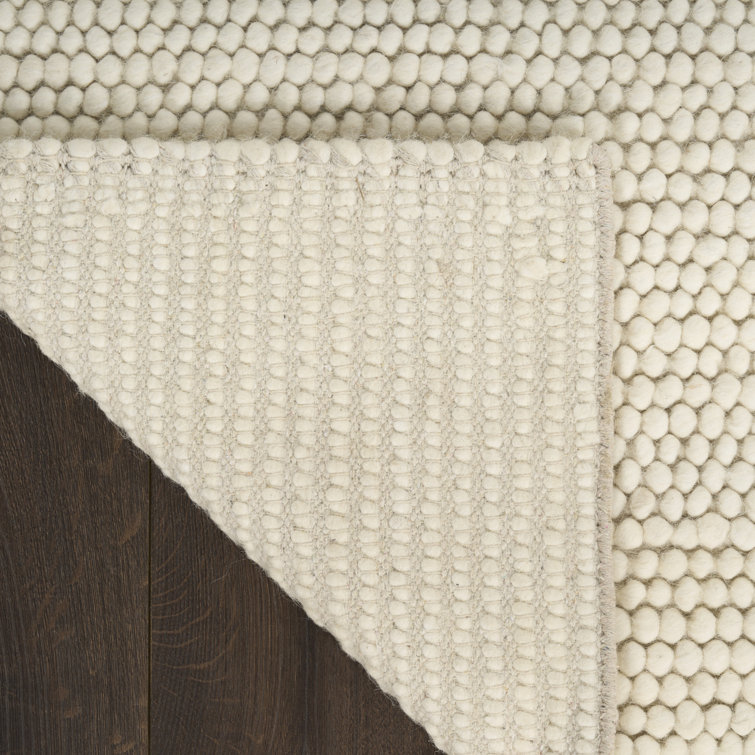 Handmade Ivory Wool and Cotton Rectangular Indoor Rug