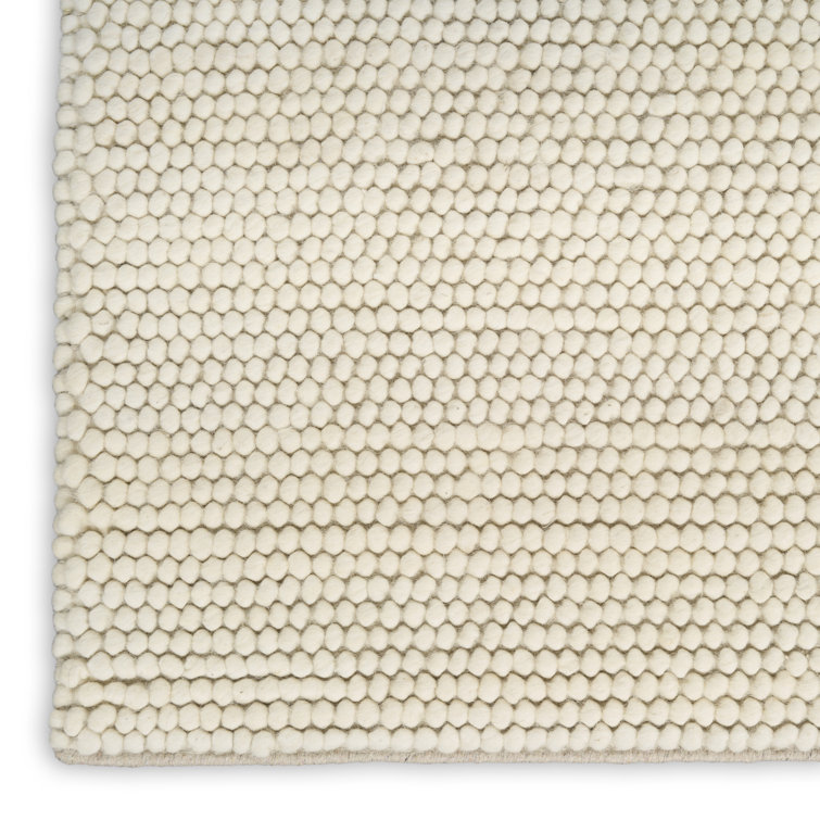 Handmade Ivory Wool and Cotton Rectangular Indoor Rug