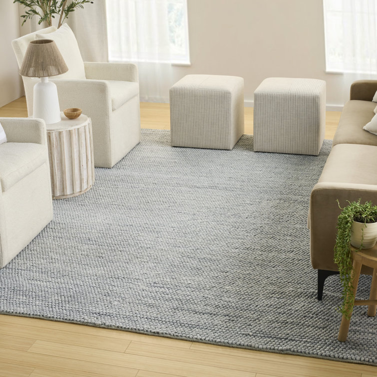 Handmade Denim Wool and Cotton Rectangular Indoor Rug