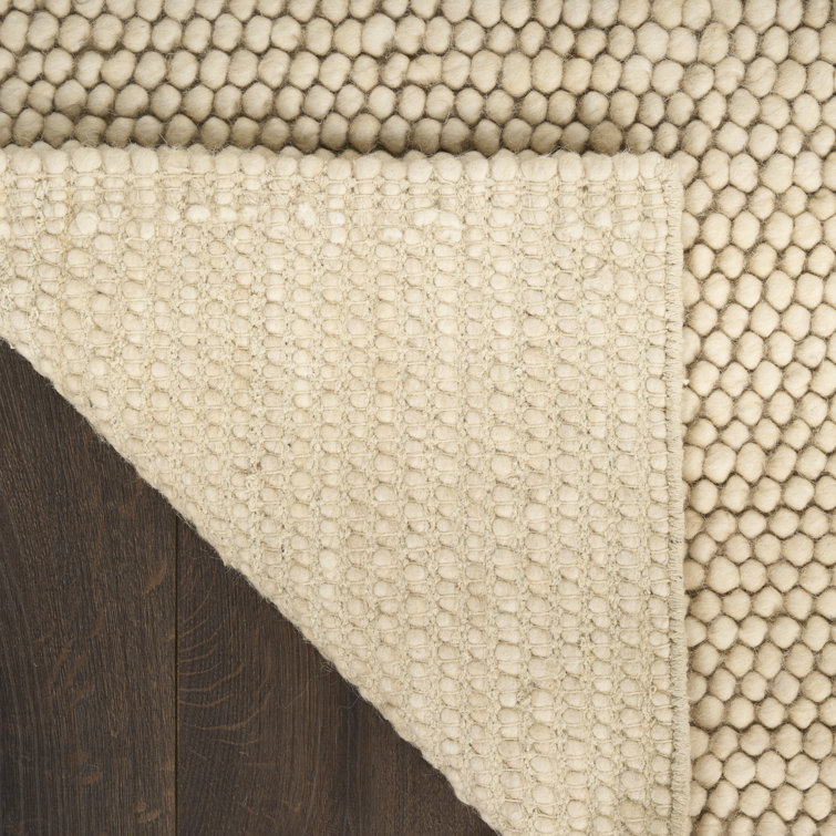 Handmade Beige Wool and Cotton Rectangular Indoor Rug