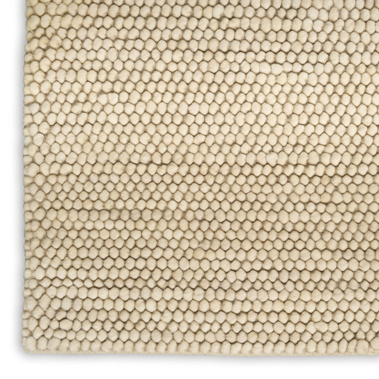 Handmade Beige Wool and Cotton Rectangular Indoor Rug