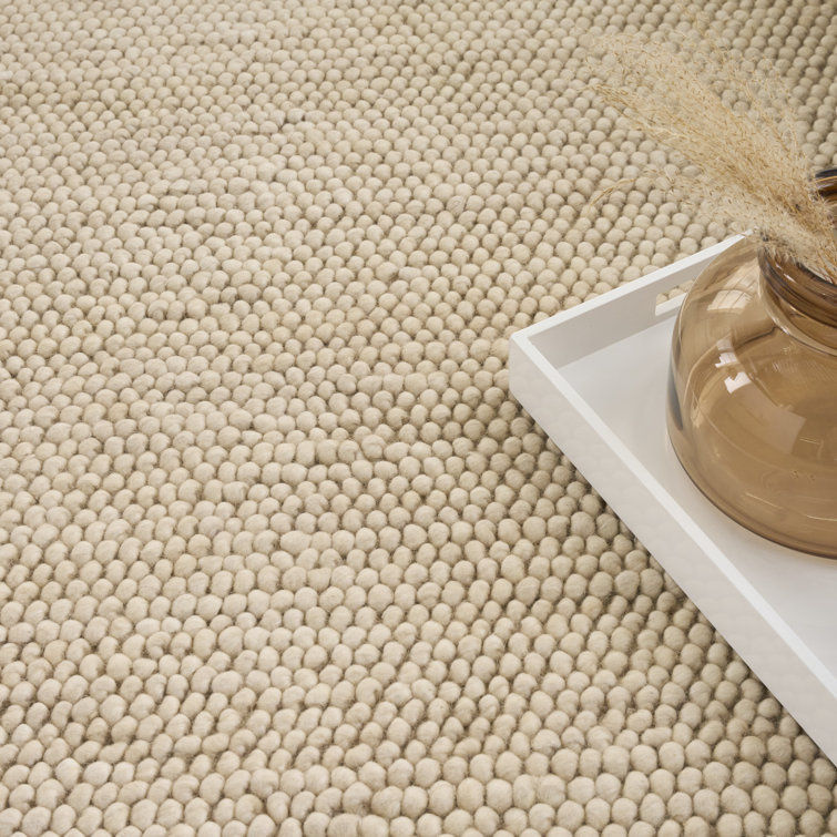Handmade Beige Wool and Cotton Rectangular Indoor Rug