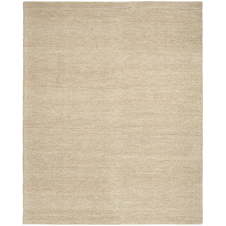Handmade Beige Wool and Cotton Rectangular Indoor Rug