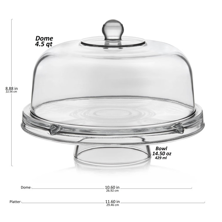 Clear Glass Pedestal Serving Bowl with Dome and Bubble Stem