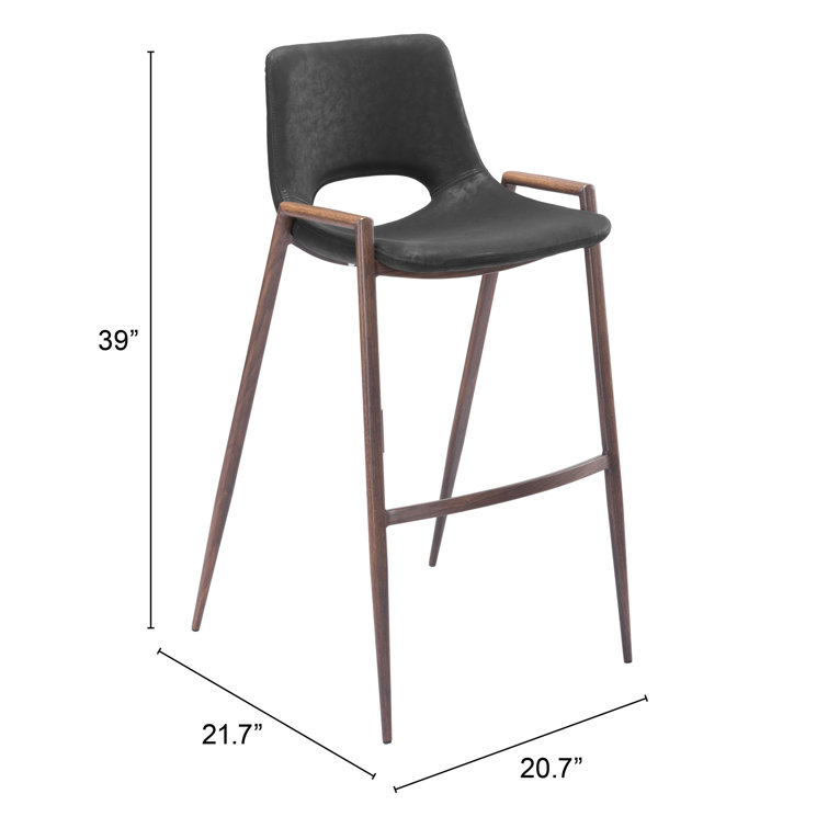 Black Faux Leather and Wood Bar Stool