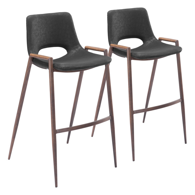 Black Faux Leather and Wood Bar Stool