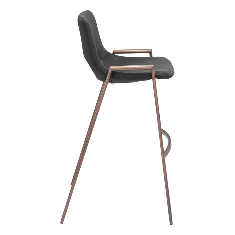 Black Faux Leather and Wood Bar Stool