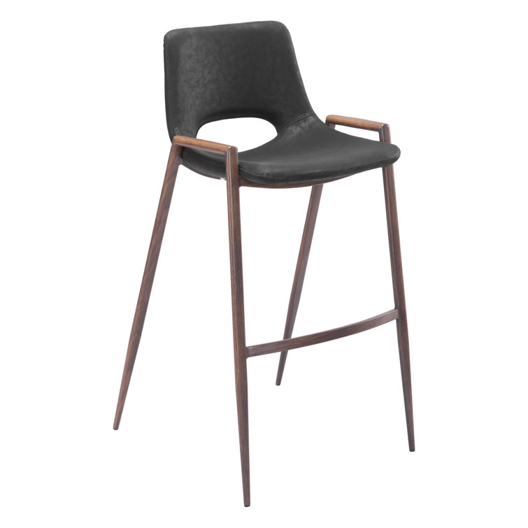 Black Faux Leather and Wood Bar Stool