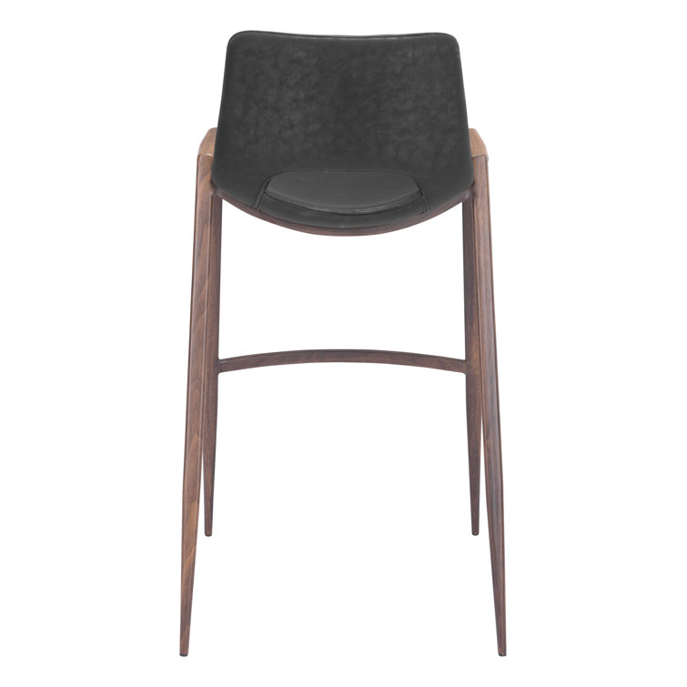 Black Faux Leather and Wood Bar Stool
