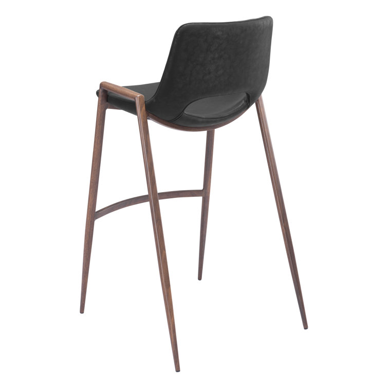 Black Faux Leather and Wood Bar Stool
