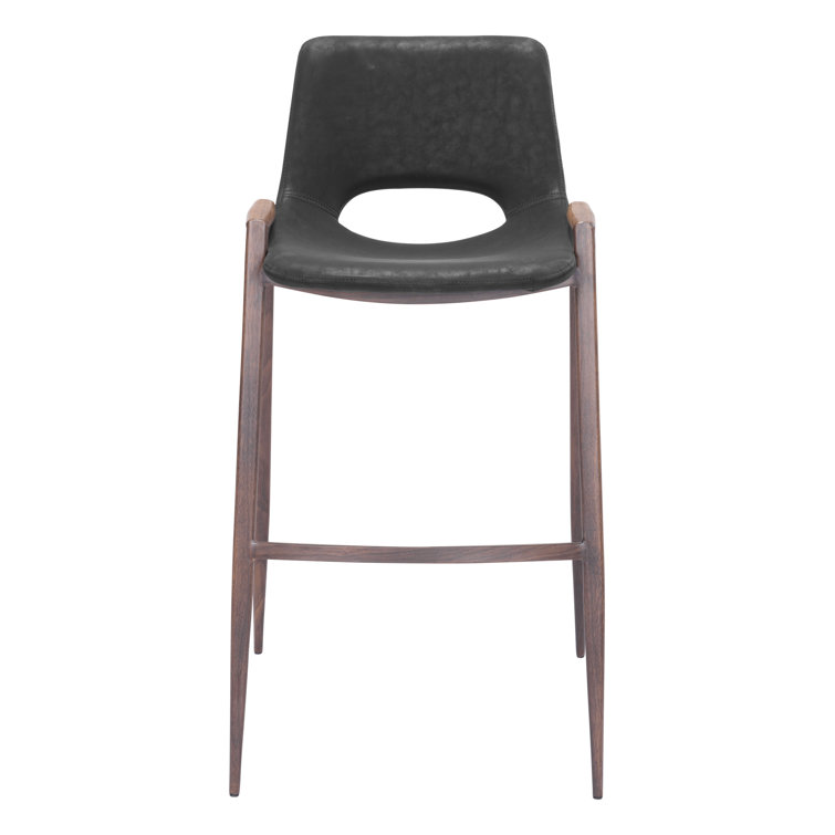 Black Faux Leather and Wood Bar Stool