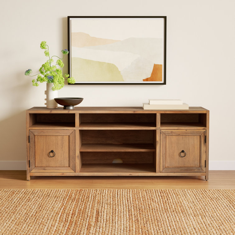 Elin Natural Wood 65'' Media Console with Adjustable Shelves