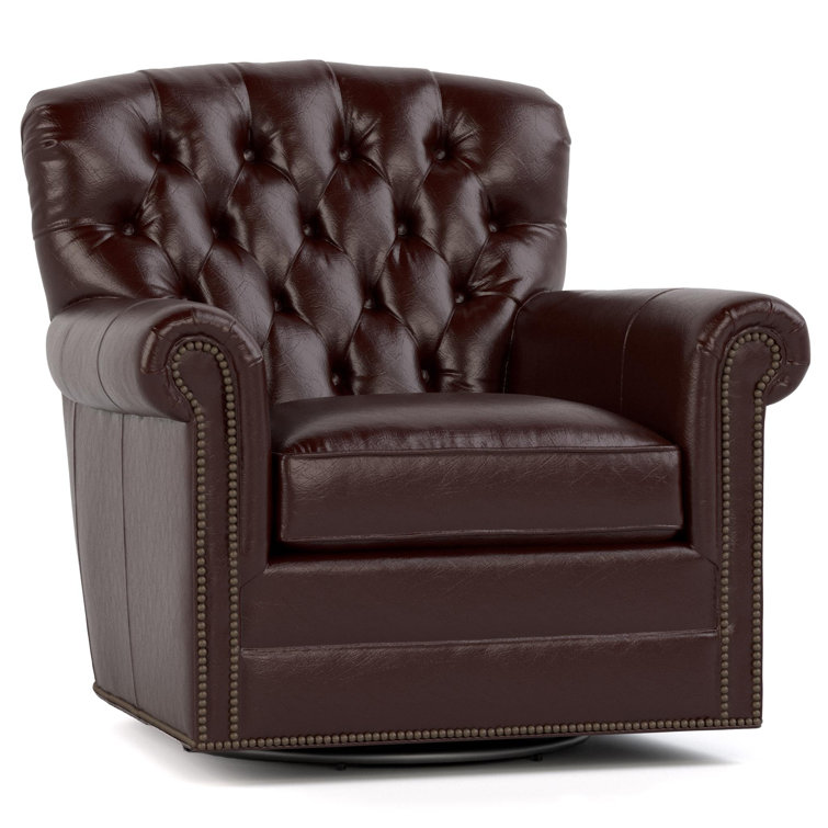 Bordeaux Genuine Leather Tufted Swivel Armchair