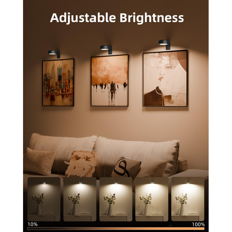 Black Dimmable LED Wall Lights with Remote Control, 6-Pack