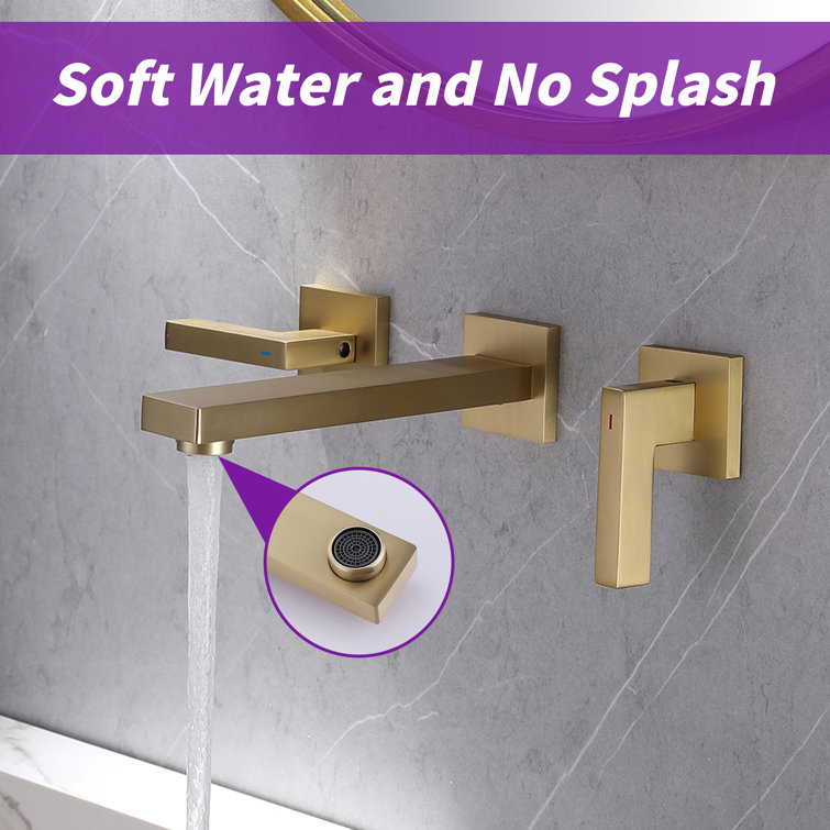 Brushed Gold Wall-Mount 2-Handle Bathroom Faucet