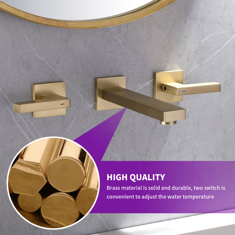 Brushed Gold Wall-Mount 2-Handle Bathroom Faucet
