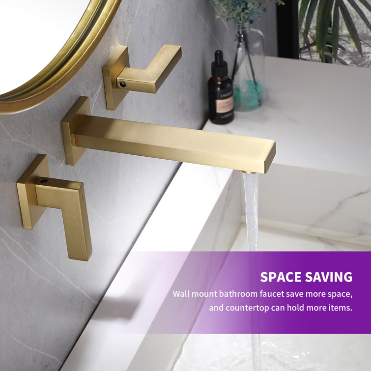 Brushed Gold Wall-Mount 2-Handle Bathroom Faucet