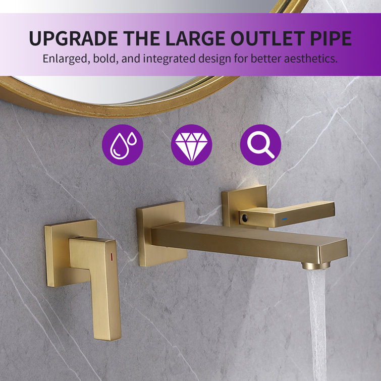 Brushed Gold Wall-Mount 2-Handle Bathroom Faucet
