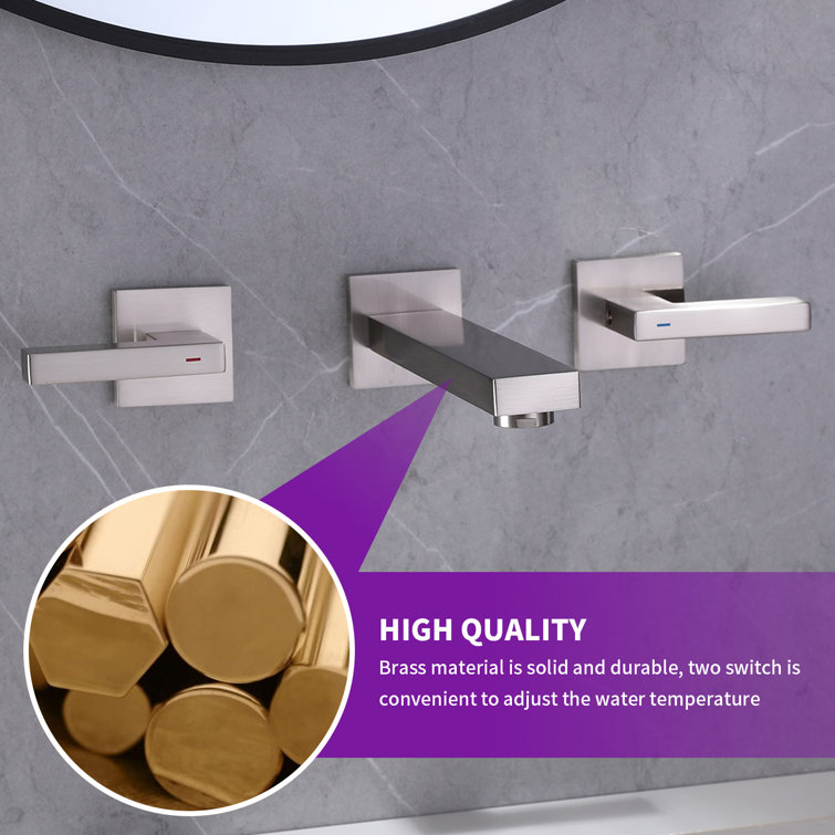 Brushed Nickel Two-Handle Wall Mounted Bathroom Faucet