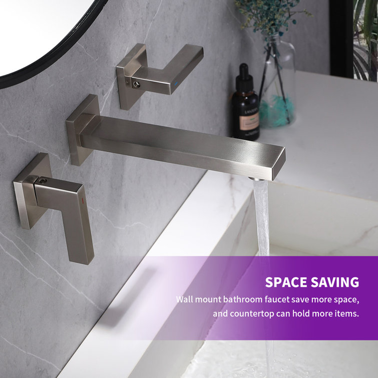 Brushed Nickel Two-Handle Wall Mounted Bathroom Faucet