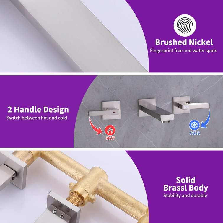 Brushed Nickel Two-Handle Wall Mounted Bathroom Faucet
