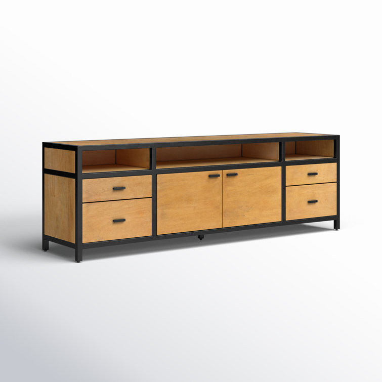 Hans Industrial Brown Mango Wood and Iron TV Stand with Cabinet