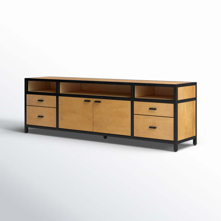 Hans Industrial Brown Mango Wood and Iron TV Stand with Cabinet