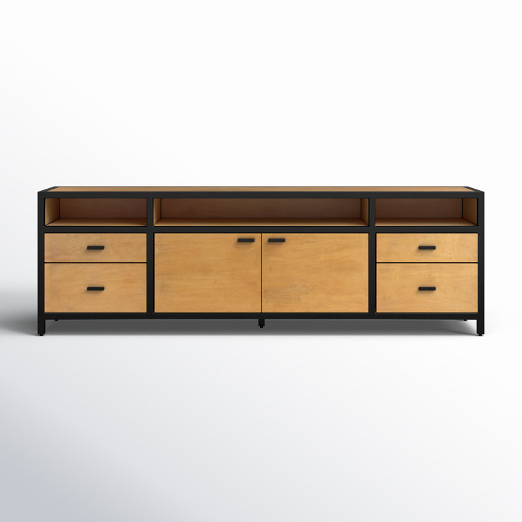 Hans Industrial Brown Mango Wood and Iron TV Stand with Cabinet
