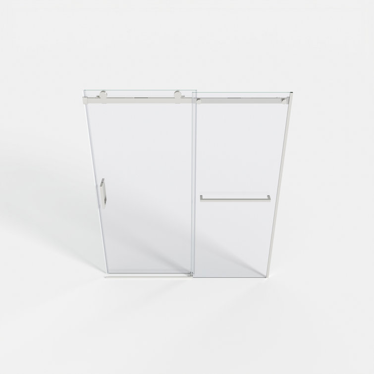 Brushed Nickel Frameless Sliding Shower Door with Clear Tempered Glass