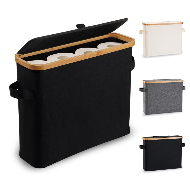 Black Bamboo Toilet Paper Storage Box with Lid and Handle
