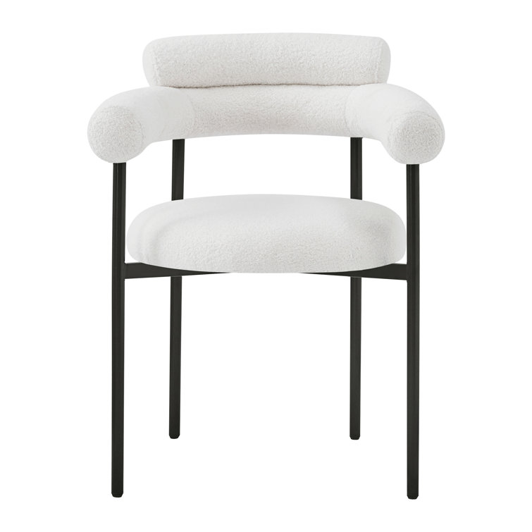 White Upholstered Metal Arm Chair with Slat Back