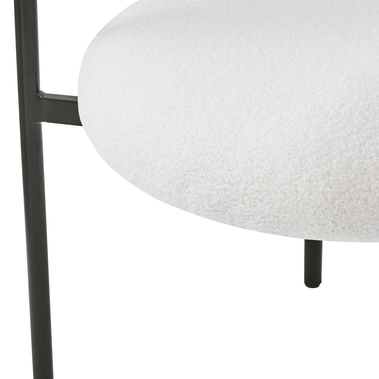 White Upholstered Metal Arm Chair with Slat Back