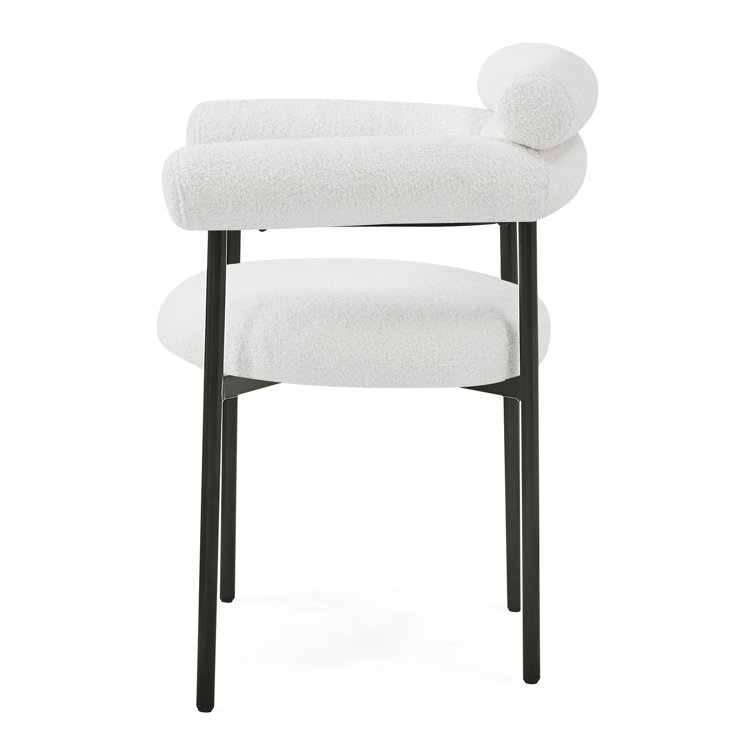 White Upholstered Metal Arm Chair with Slat Back
