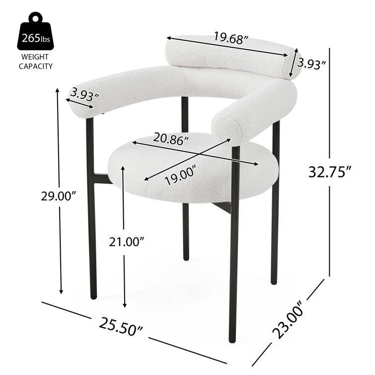 White Upholstered Metal Arm Chair with Slat Back