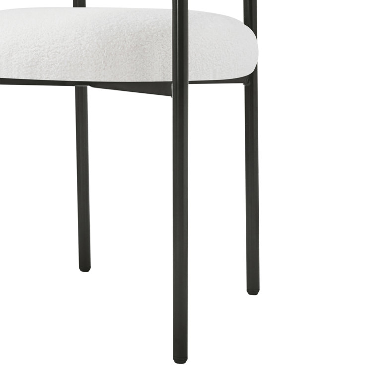 White Upholstered Metal Arm Chair with Slat Back